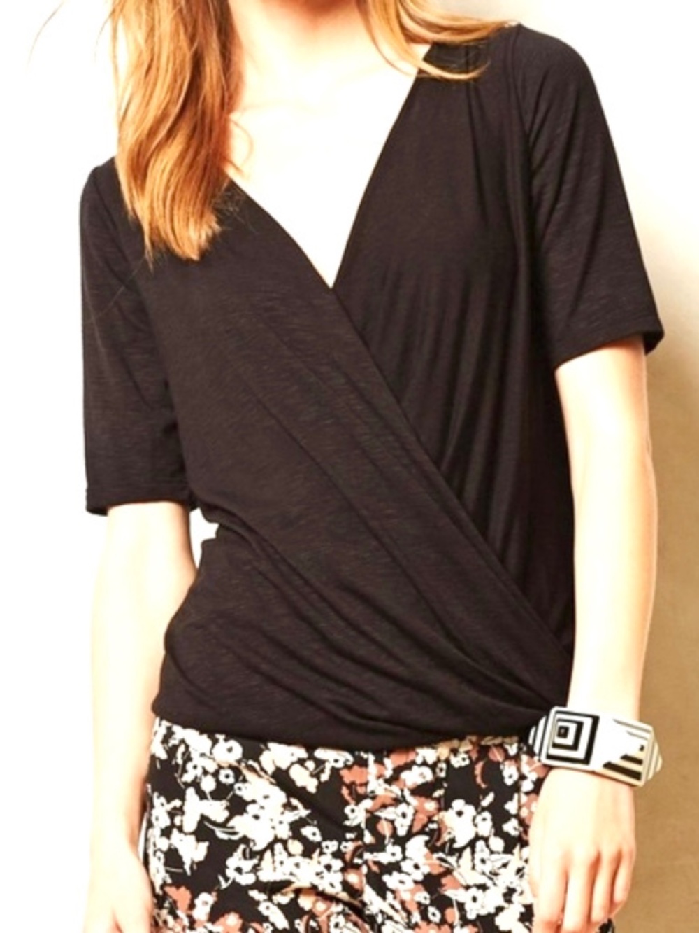 Dolan Anthropologie Black Surplice Wrap Front Crossover Top